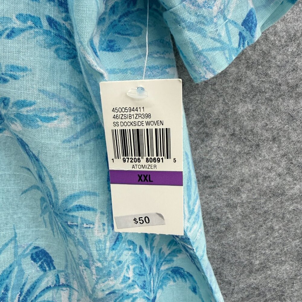IZOD Saltwater Hawaiian Shirt Men's XXL Short Sleeve 100% Cotton, Blue Palm Tree - Picture 3 of 11